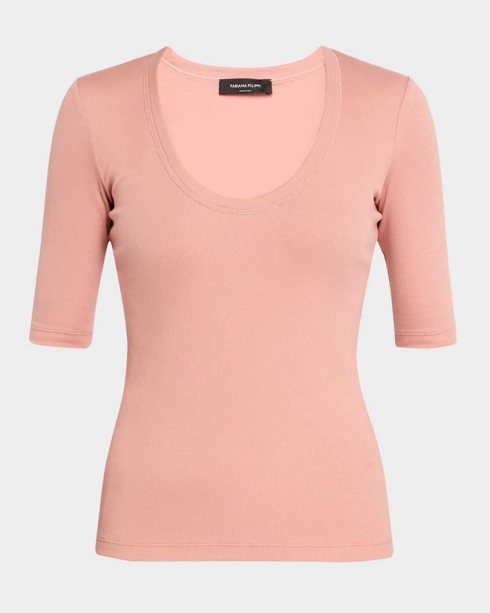 Chain-Trim Ribbed Jersey T-Shirt